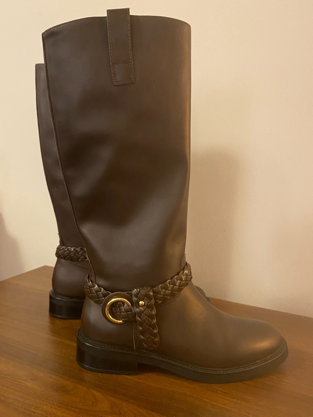 New Aldo Philippa Leather Dark Brown Riding Boot Size 8.5 - Picture 2 of 9